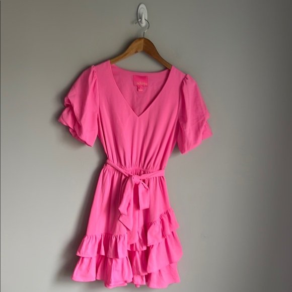 Lilly Pulitzer Martha Stretch Ruffle Dress In Prosecco Pink sz 4 - Picture 2 of 13